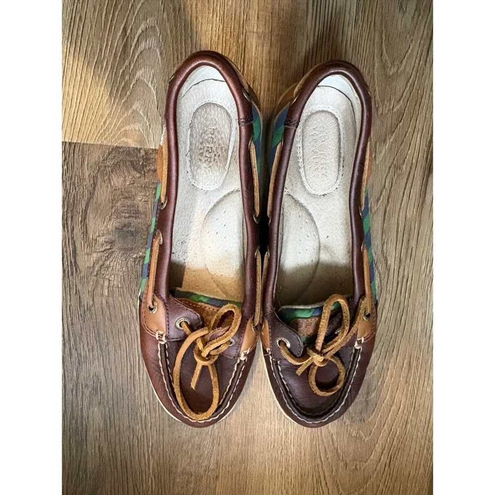 Women's SPERRY TOP-SIDER Summer Boat Shoes STS94093‎ Size 5.5 Green Navy Stripes